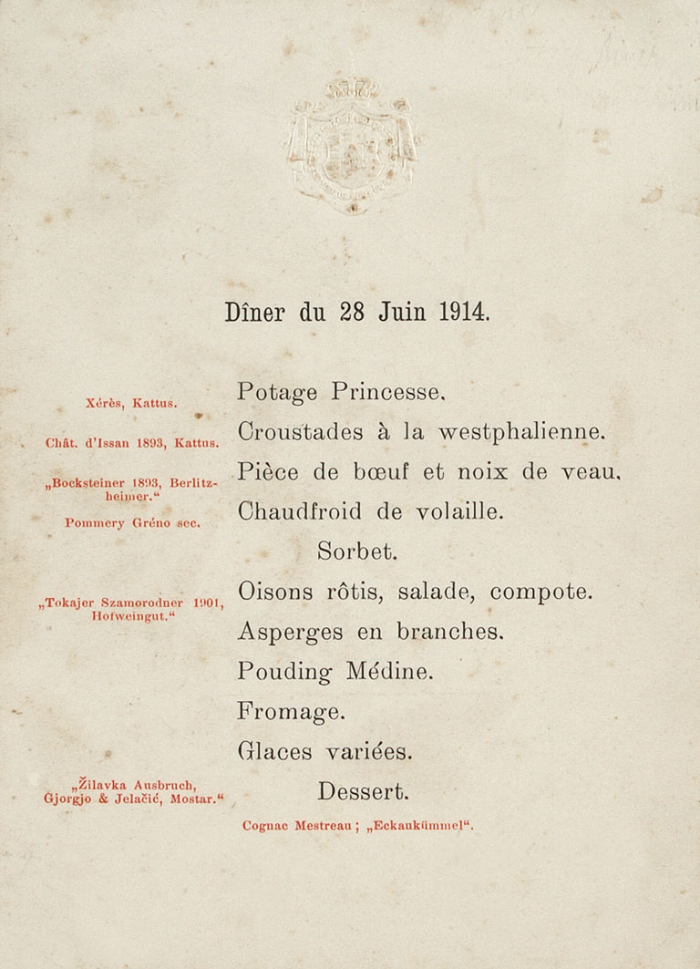 Dinner menu for Archduke Franz Ferdinand