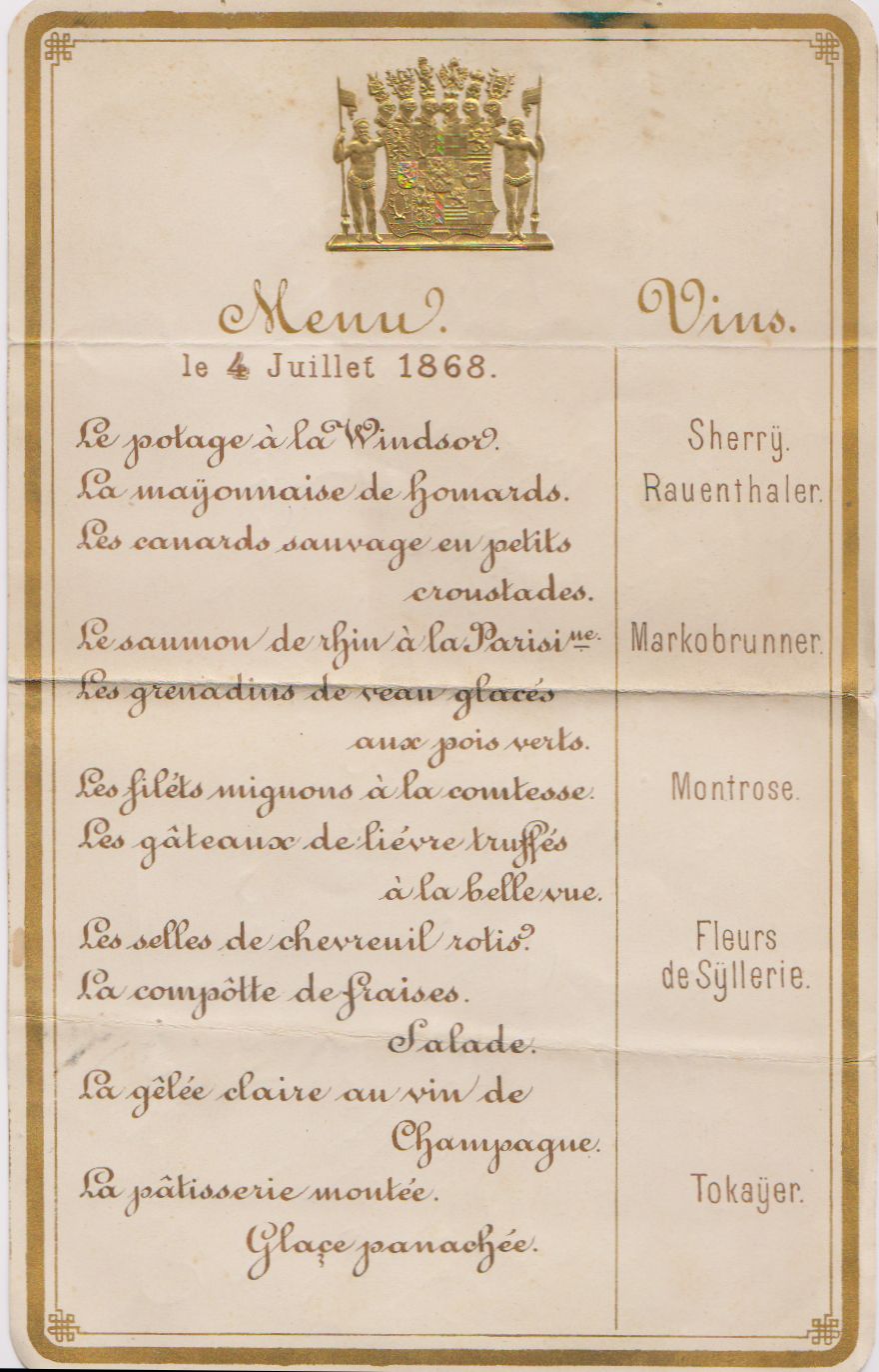 Unattributed menu card