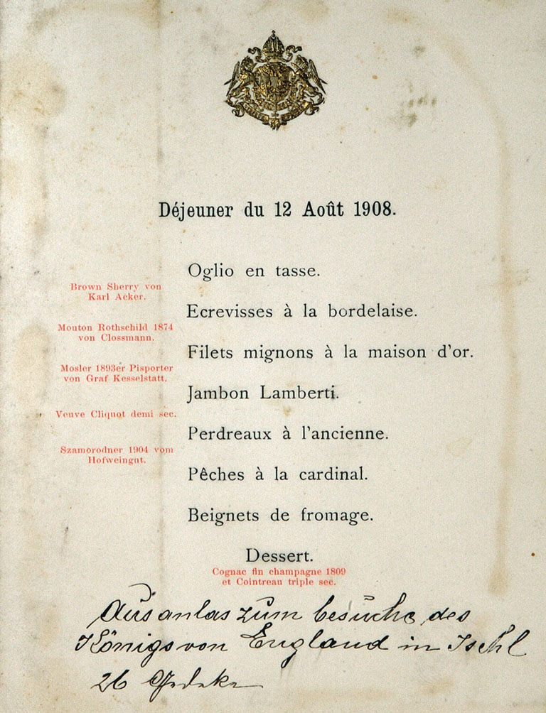 Lunch menu for the visit of King Edward VII