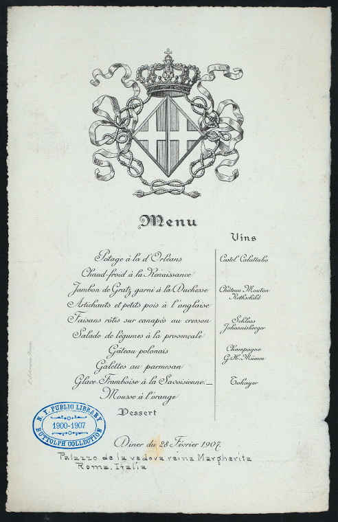 Unattributed menu card